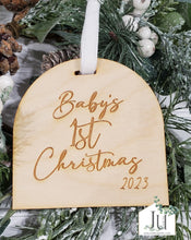 Load image into Gallery viewer, Wood Engraved Arch Christmas Ornaments - Nativity, New Baby, New Home, Mr. & Mrs.
