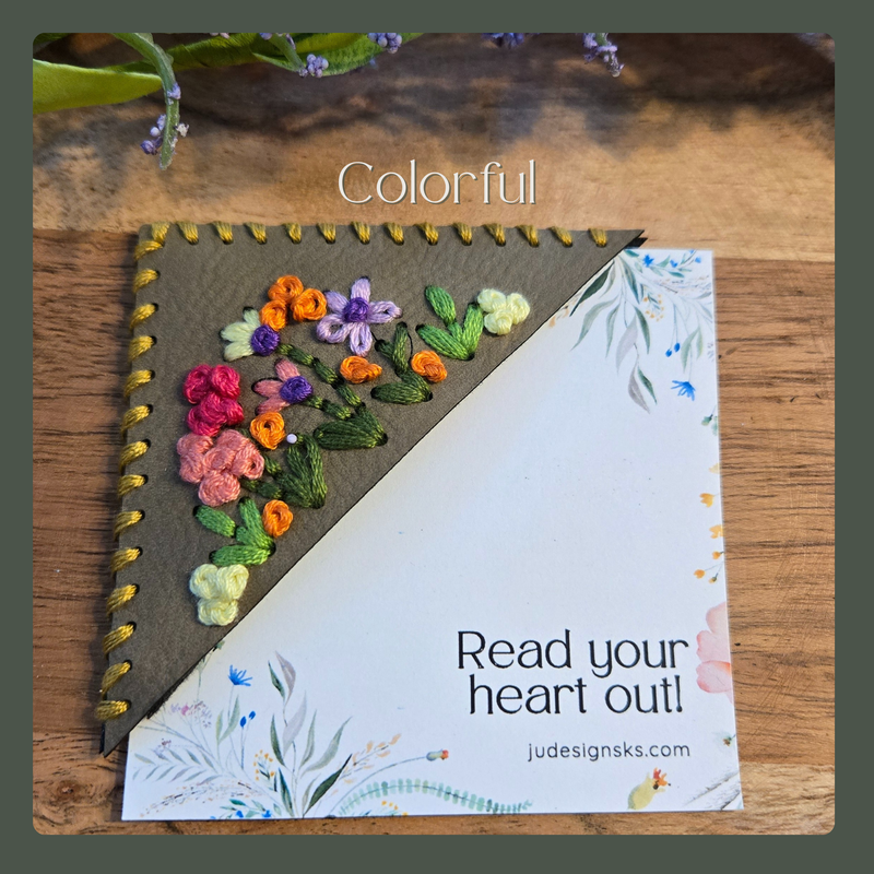 Embroidered Floral Leather Corner Bookmark