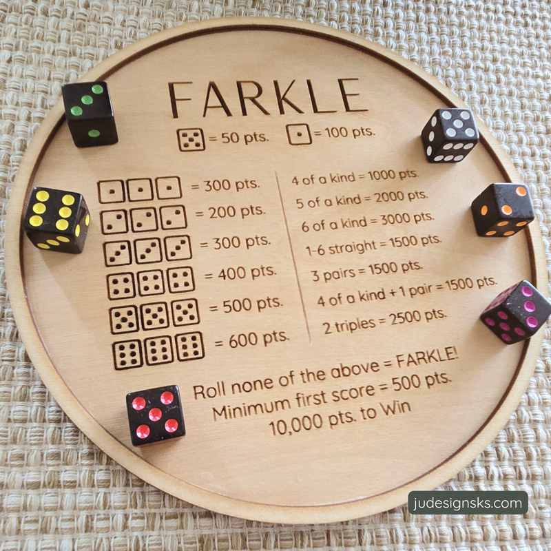 Laser Engraved Farkle Game Board | Handmade Wooden Dice Game Gift