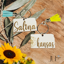 Load image into Gallery viewer, Wood Engraved Kansas Keychains