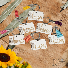 Load image into Gallery viewer, Wood Engraved Kansas Keychains