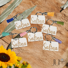 Load image into Gallery viewer, Wood Engraved Kansas Keychains