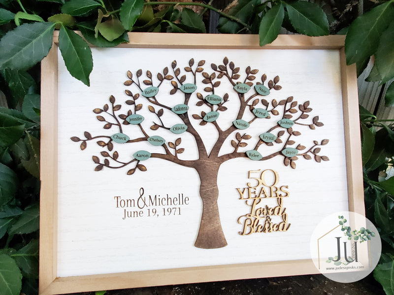Personalized Family Tree Framed Wood Sign