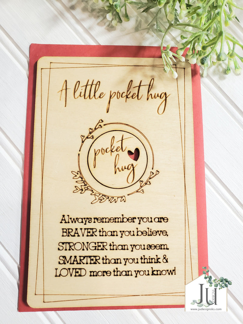 Wood Pocket Hug Card with Wooden Token