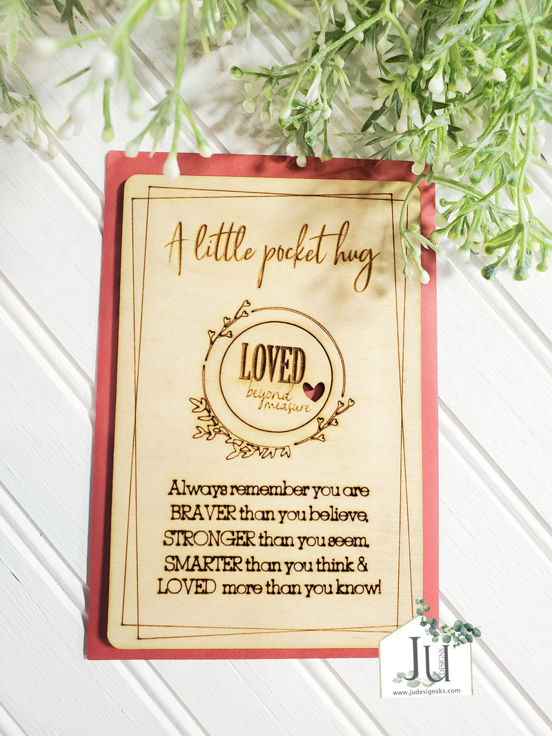Wood Pocket Hug Card with Wooden Token