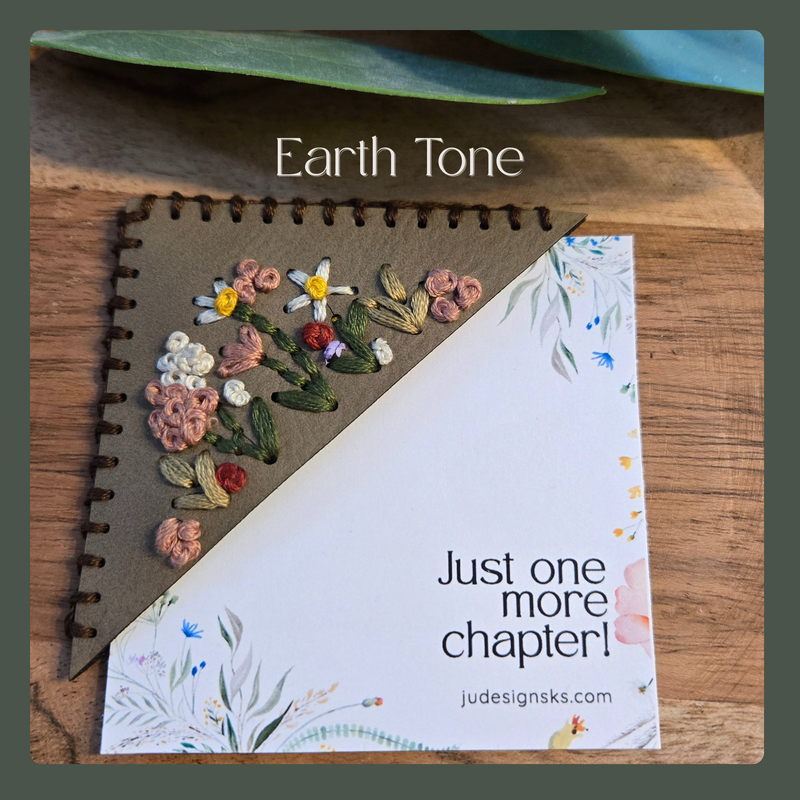 Embroidered Floral Leather Corner Bookmark