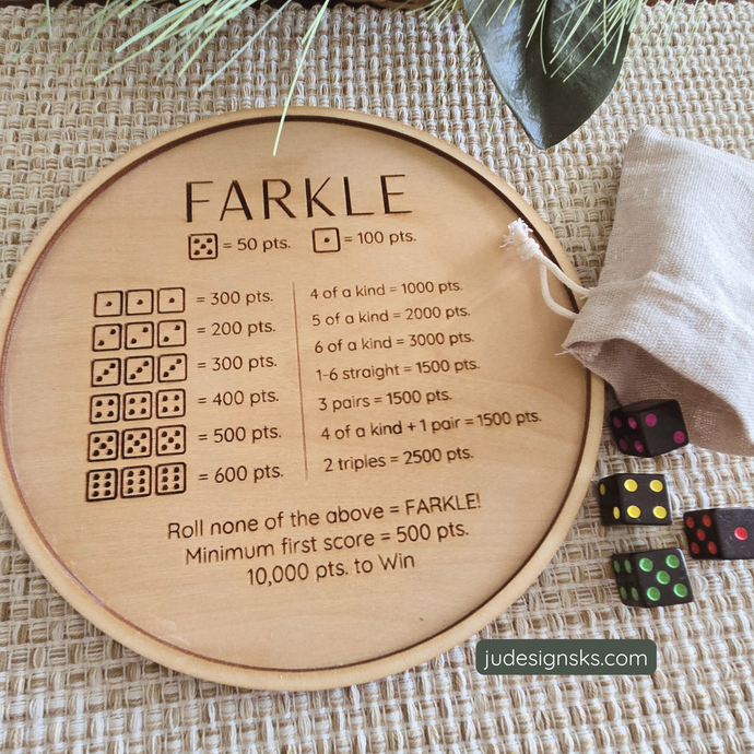 Laser Engraved Farkle Game Board | Handmade Wooden Dice Game Gift