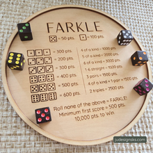 Load image into Gallery viewer, Laser Engraved Farkle Game Board | Handmade Wooden Dice Game Gift
