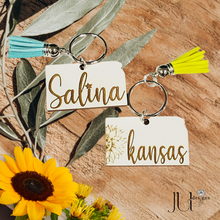 Load image into Gallery viewer, Wood Engraved Kansas Keychains
