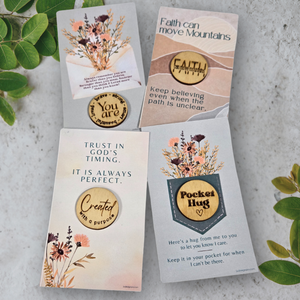 Encouraging Pocket Hugs: Wood Tokens & Inspiring Cards