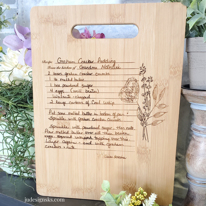 Handwritten Engraved Recipe Cutting Board