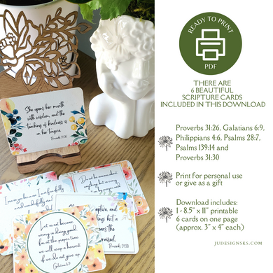 Beautiful ready to print encouraging cards with scripture verses from Jennifer Underwood JU Designs