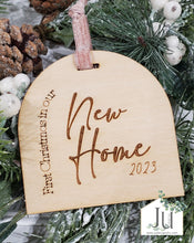 Load image into Gallery viewer, Wood Engraved Arch Christmas Ornaments - Nativity, New Baby, New Home, Mr. &amp; Mrs.
