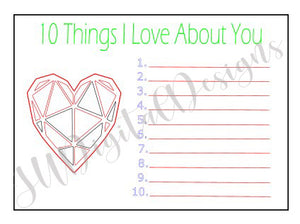 Digital Cut File - 10 Things I Love About You with Heart