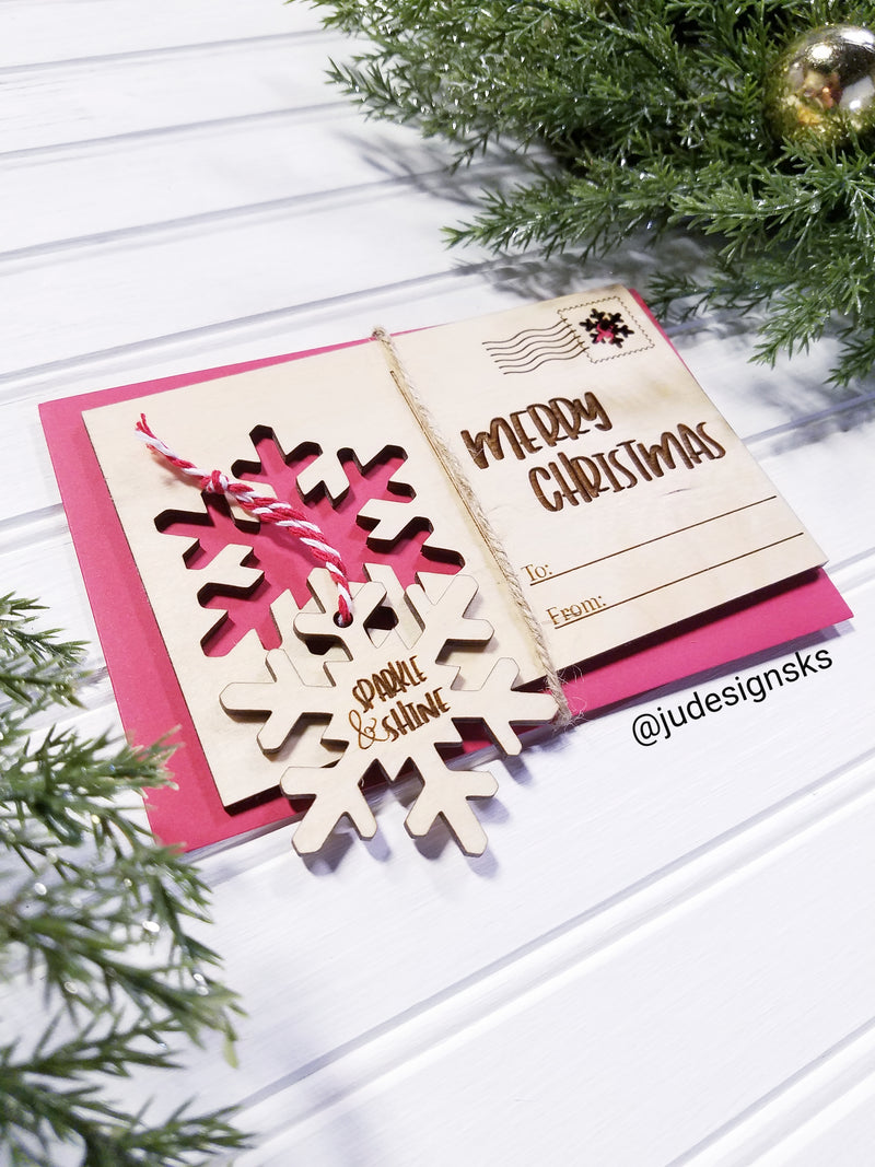 Wood Christmas Card with Ornament
