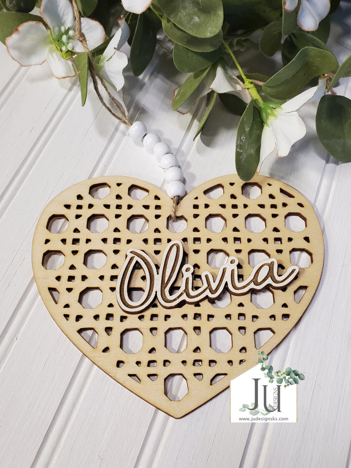 Personalized Wood Rattan Cane Heart