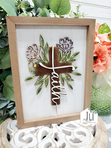 Faith Cross with Flowers Sign
