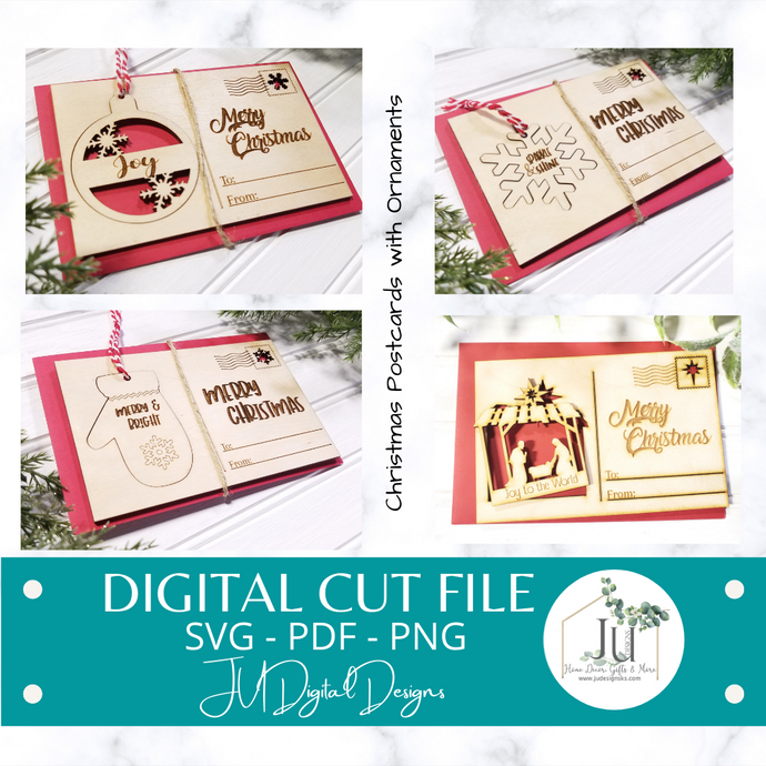 Digital Cut File - Christmas Postcard with Ornaments