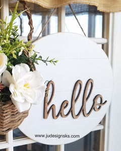 Welcome - Hello - Home Round Wood Sign