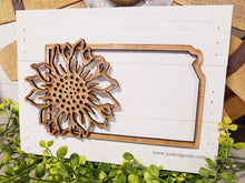 Load image into Gallery viewer, State of Kansas cutout w/Sunflower Wood Pallet Sign
