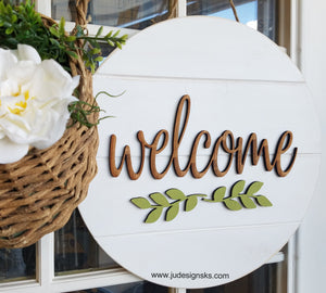 Welcome - Hello - Home Round Wood Sign